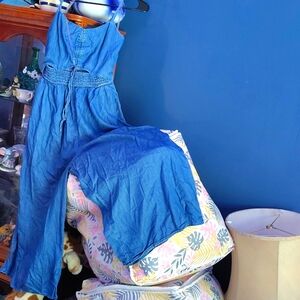 ARIZONA JEANS CO. Retro Flare Leg Dark Denim Jumpsuit Size M